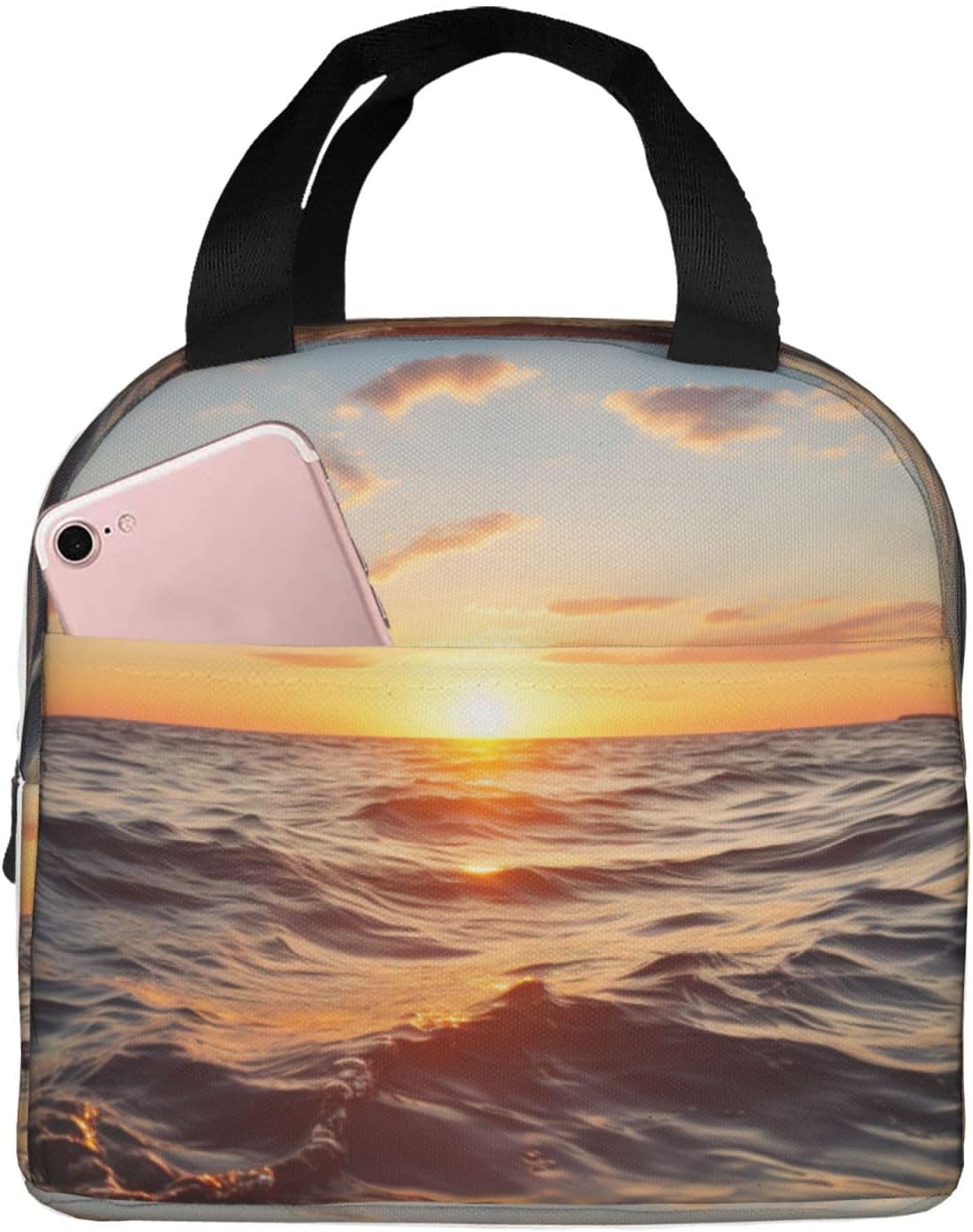 Ocean Wave Sunset Print Lunch Box Adult for Women Men Reusable Insulated Lunch Tote Bag for Work Picnic