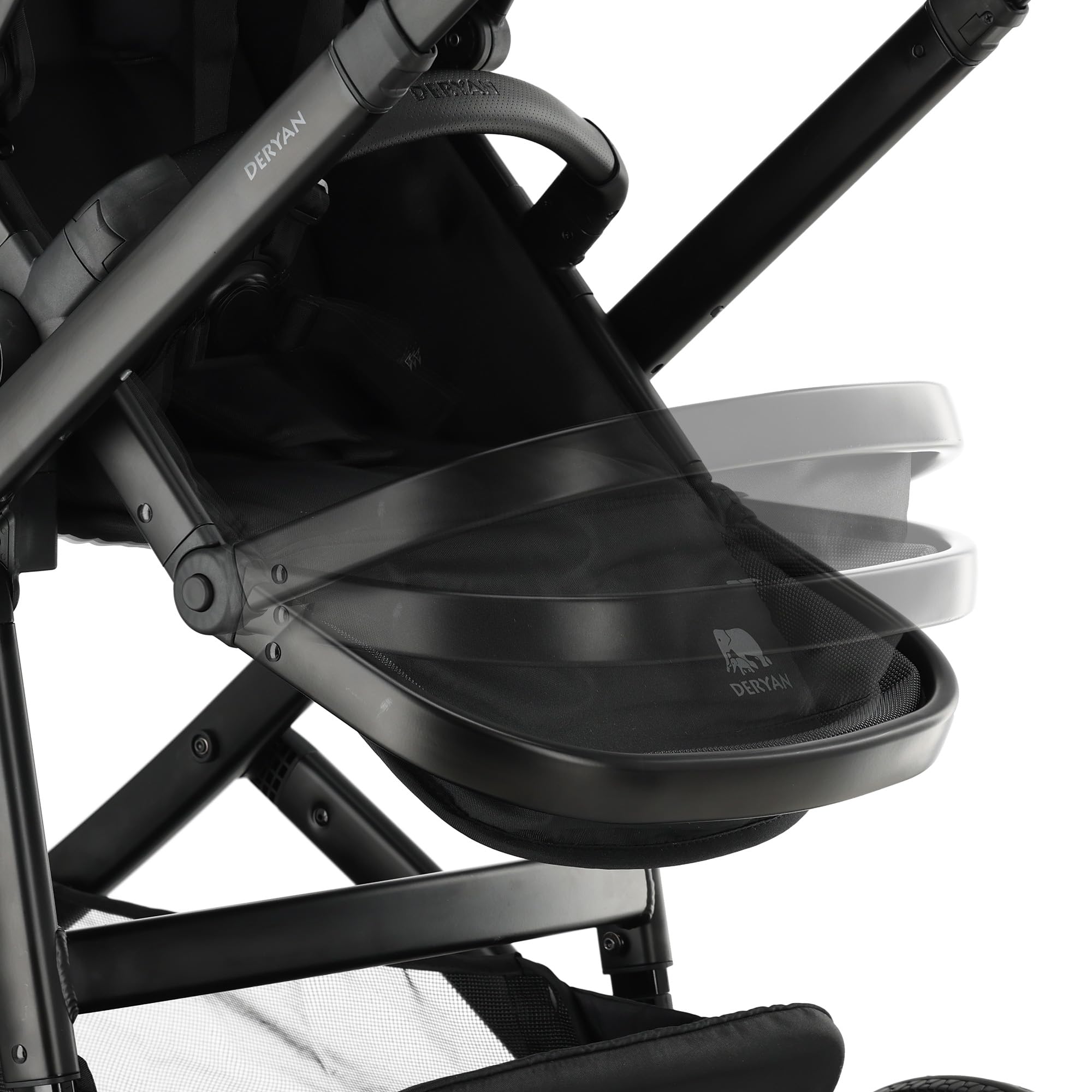 Deryan Evy V2 Passeggino per 2 bambini, Duo Tandem, 0-4 anni, doppio Duett, per neonati e bambini in età prescolare, carrozzine fino a 50 kg, passeggino, passeggino da viaggio 2 in 1, Nero con zecca