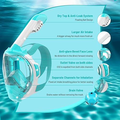 Miniatura 3 de Máscara de esnórquel de cara completa, máscara de esnórquel con soporte de cámara desmontable, vista panorámica de 180 grados, antifugas, equipo de