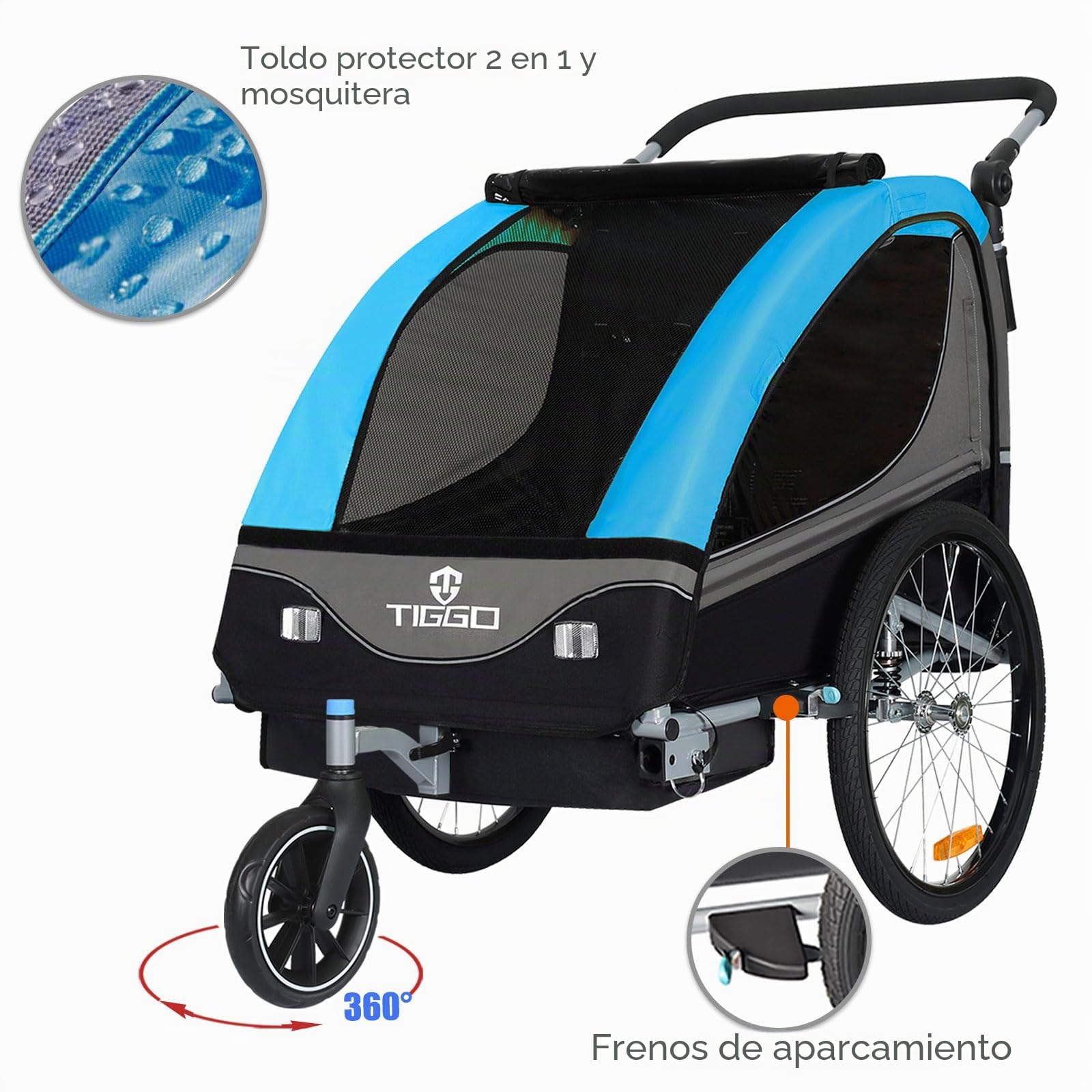 Tiggo S2 - Remolque infantil con suspensión para jogger 2 en 1, para niños, para bicicleta, giratorio 360°