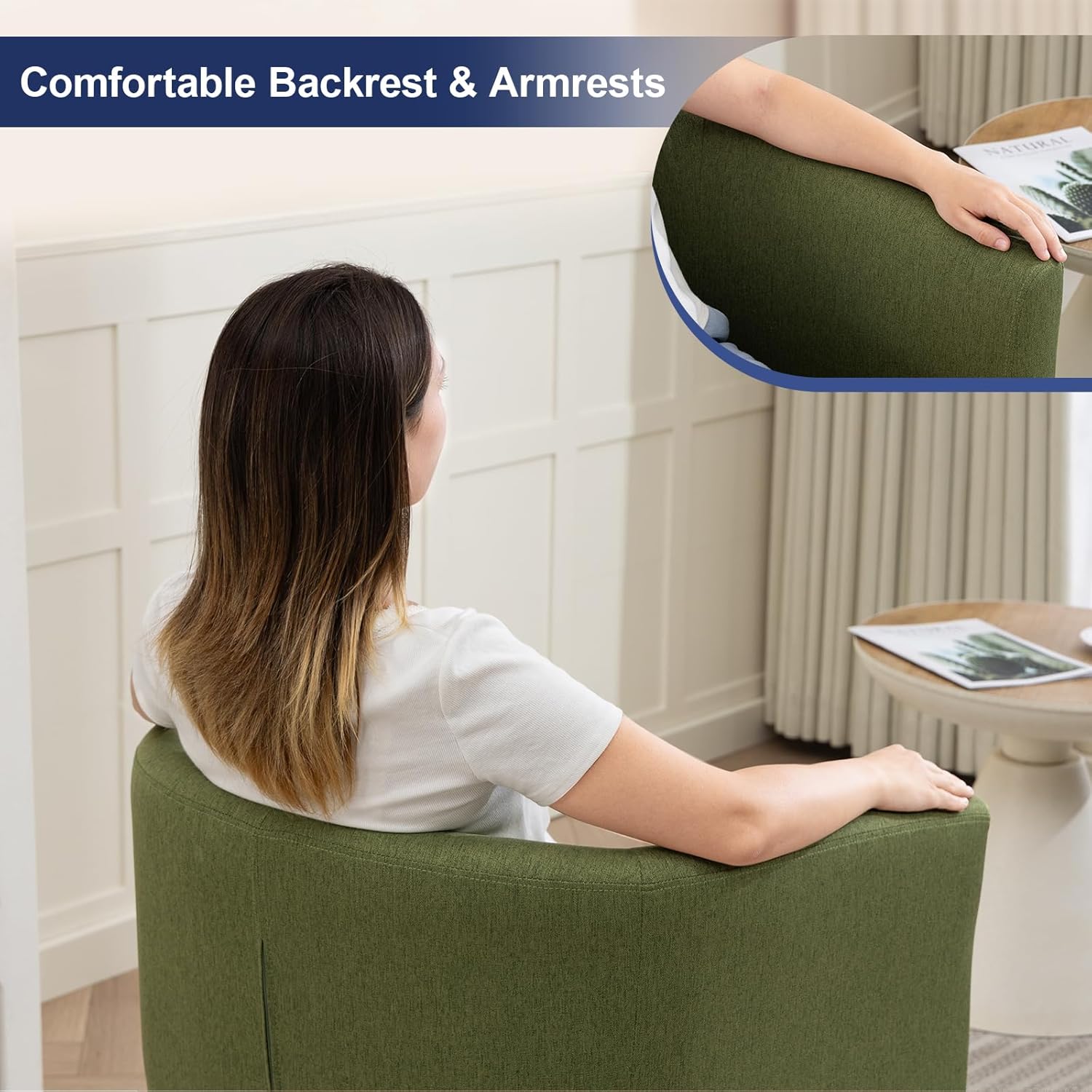 Accent Barrel Chairs Set of 2, Modern Comfy Living Room Chairs with Armrest Small Reading Chair with Cozy Soft Padded for Bedroom Reception Room Cafe, Green