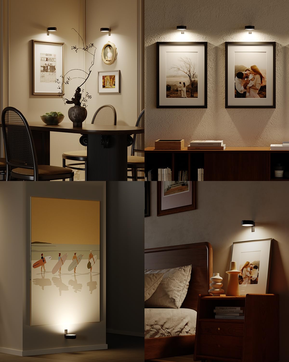 Eclairage Tableau LED Sans Fil, 2600mAh Lampe Murale Rechargeable USB Applique Intérieure Télécommande Spot LED Autocollant Eclairage Tableau Pile Appliques pour Tableaux et Vitrines Armoire Art