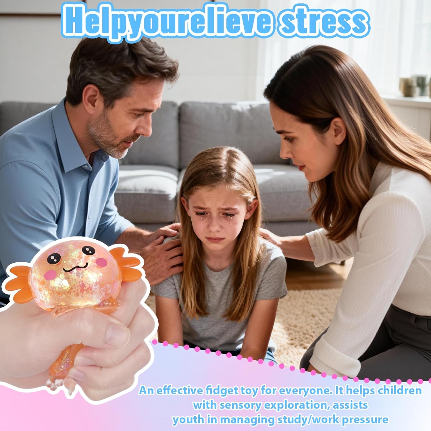 Axolotl Squishy Toy, Cute Slow Rising Fidget Toy for Stress Relief, Soft Squeeze Sensory Toy for Kids and Adults, Handheld Stress Ball for Anxiety and Focus(3color)