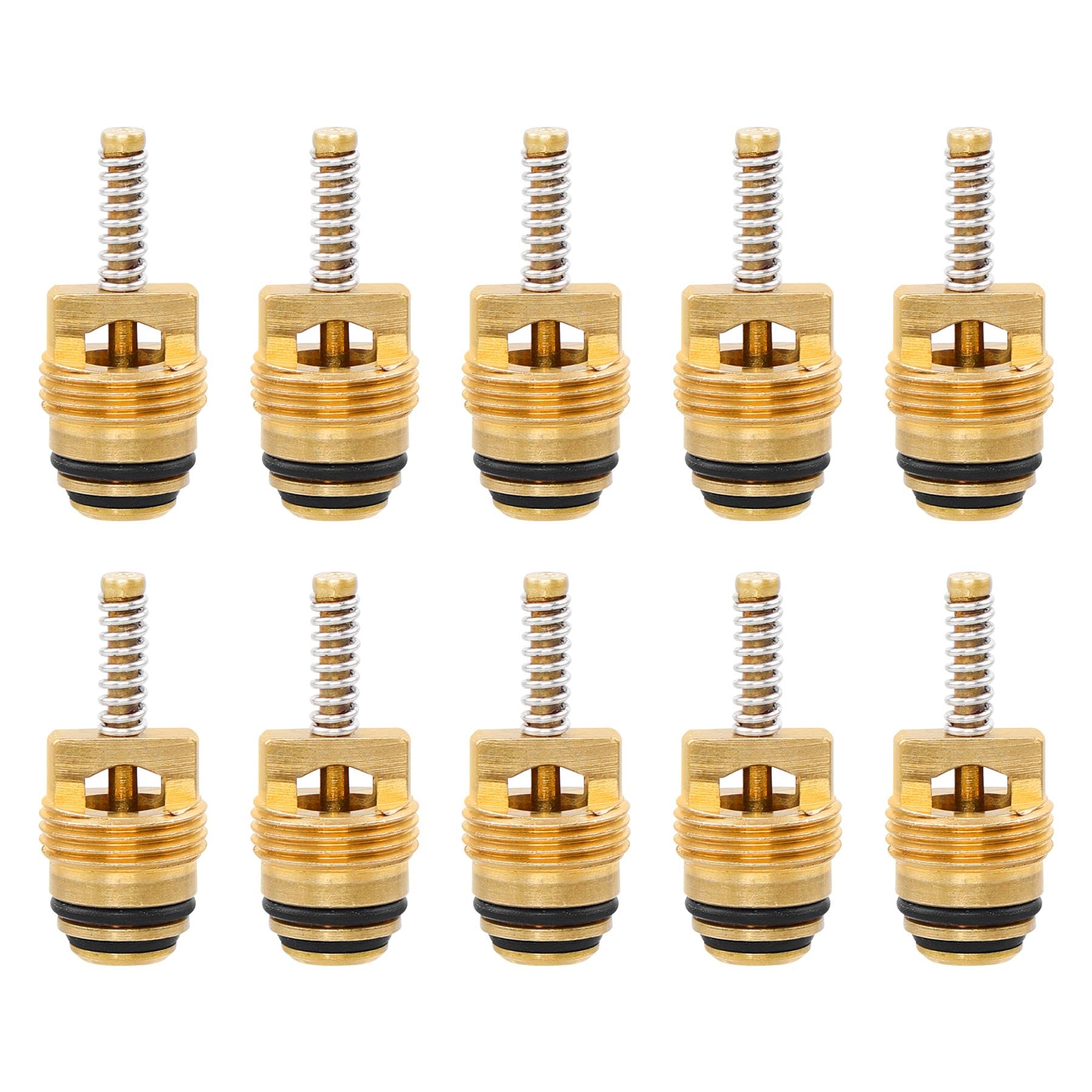 MT0065 (10 Count) M10 Brass A/C System Schrader Valve Replacement For 59356, GM 10245619, Chrysler 4882331, Ford 4L3Z19D701A & More Vehicles