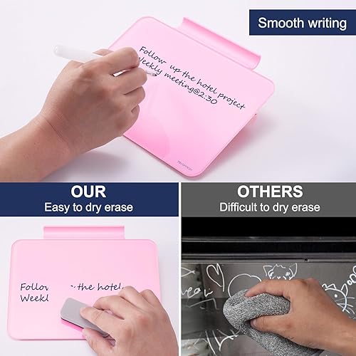 Vista 52 de TSJ OFFICE Pizarra blanca de escritorio pequeña – Pizarra de cristal de borrado en seco de 12 x 8 pulgadas con soporte, tablero de escritorio