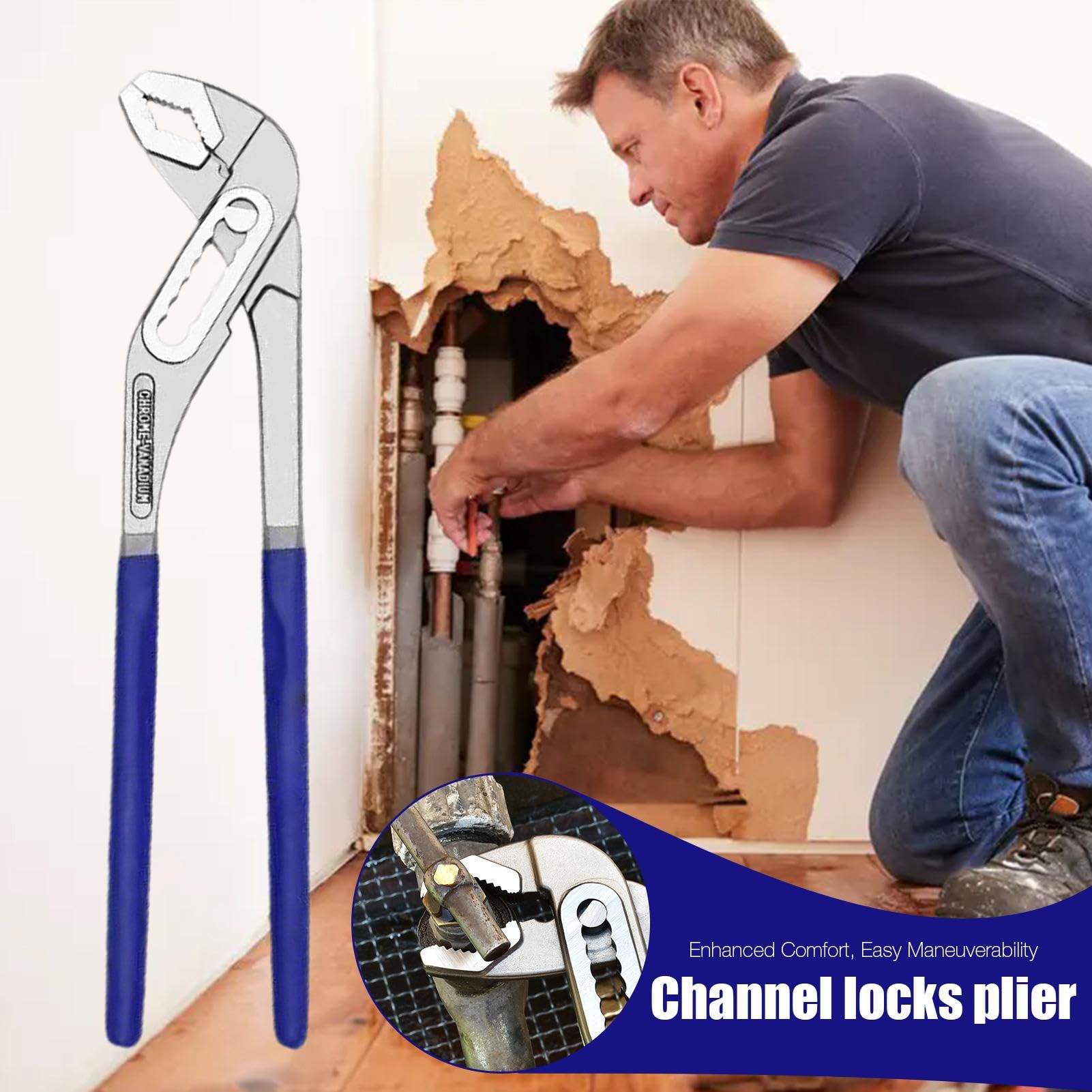 Adjustable Locking Plier - Diagonal Pliers | Slip Joint Pliers | Water Pump Pliers | Long Nose Pliers | Bathroom Wrench | Tongue and Groove Pliers with Bi-Material Handles for Plumbing Repair | Home