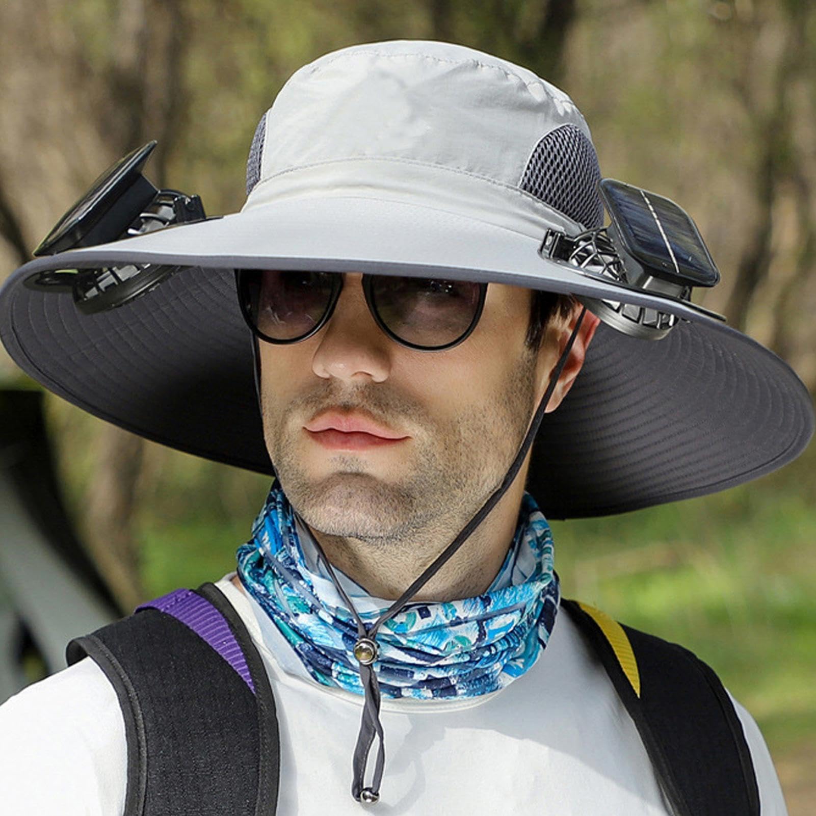 Cappello da Sole a Tesa Larga con Ventilatore Solare USB - Cappellino Pesca con Ventola per Uomo Donna Estivo