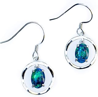Australian Triplet Opal Earrings - Genuine Australian Triplets Opal Earrings in 925 Sterling Silver with White Gold Plated - Blue Green Color - Women's Jewelry