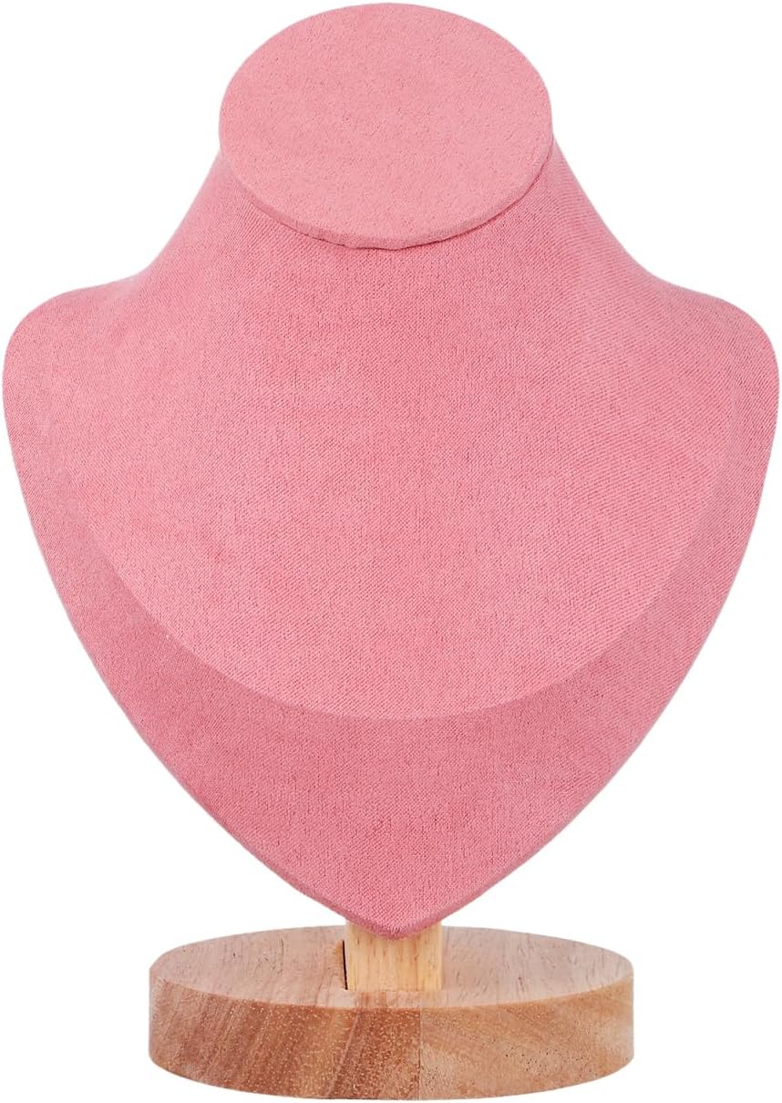 Pink Mannequin Bust Jewelry Organizer - Necklace Holder Stand with Wood Base for Home and Shop Display, 7.67 X 5.90 X 3.54 Inches