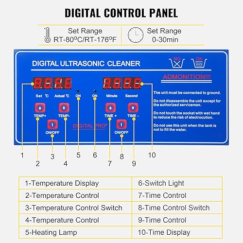 Vista 13 de VEVOR Sonic Cleaner - Limpiador ultrasónico digital de piezas con temporizador 40 kHz profesional 304 de acero inoxidable 304, limpiador sónico
