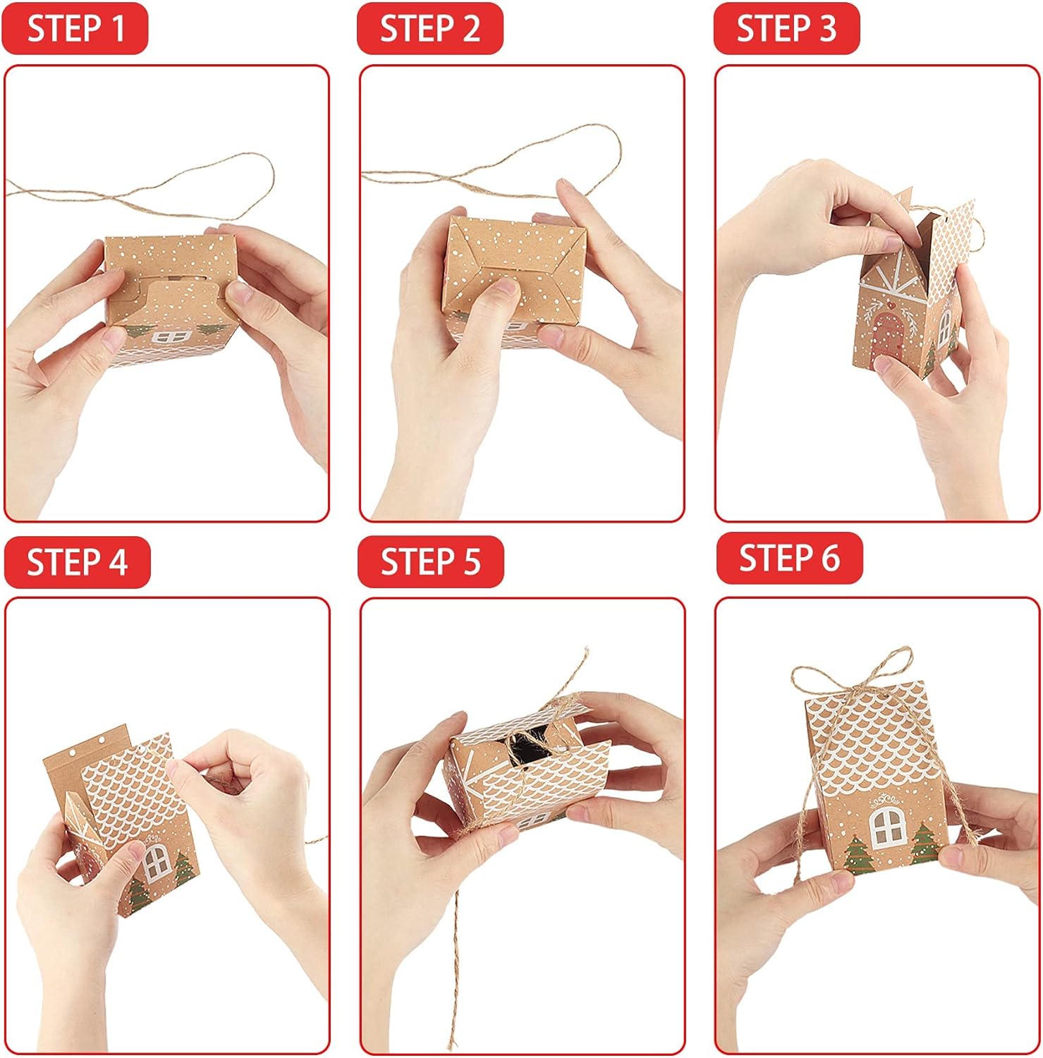 ANCIENTPWR 20 PCS Small Christmas Gingerbread Treat Boxes, Small Bulk Christmas Gifts Boxes Mini Christmas Party Favor Boxes Gift Bags Wrapping - Image 4