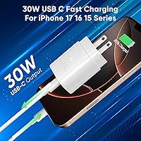 Vista 2 de Cargador para iPhone 17 16 15 cable de carga rápida de 10 pies, bloque de cargador USB C de 30 W para i Phone 15 16 16e 17 Air Plus Pro Max/iPad