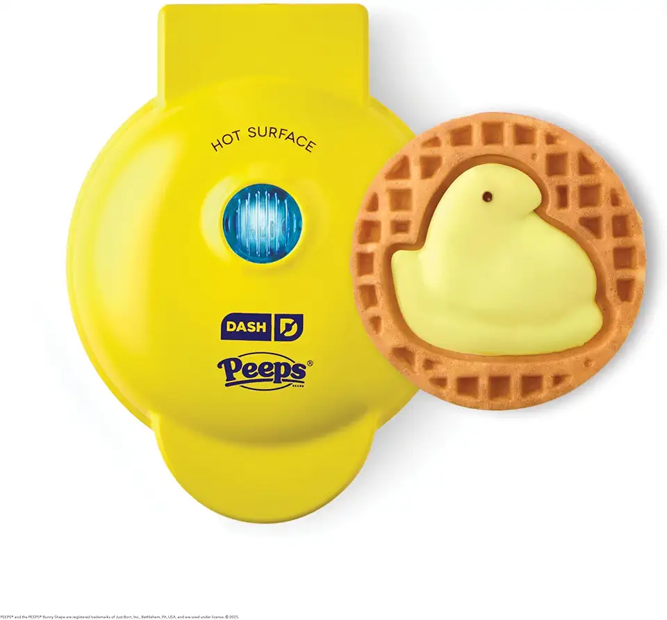 Peeps x Mini máquina de waffle Dash Chick para wafers individuais, Hash Browns, Keto Chaffles fácil de limpar, superfícies antiaderentes, 10 cm - amarelo