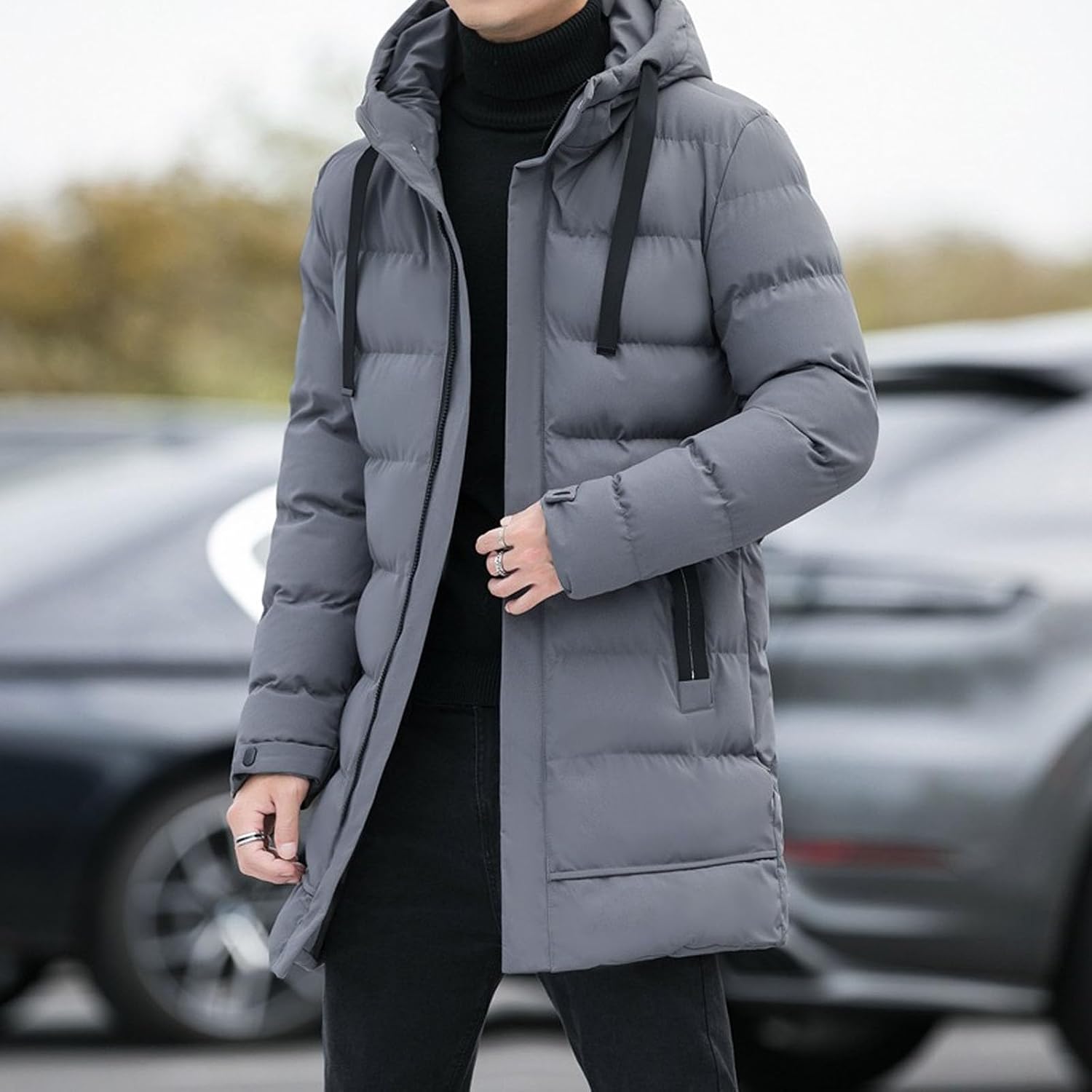 Maiyifu-GJ Men's Winter Coats Windproof Thicken Warm Parka Long Hooded Padded Puffer Jacket Windbreaker
