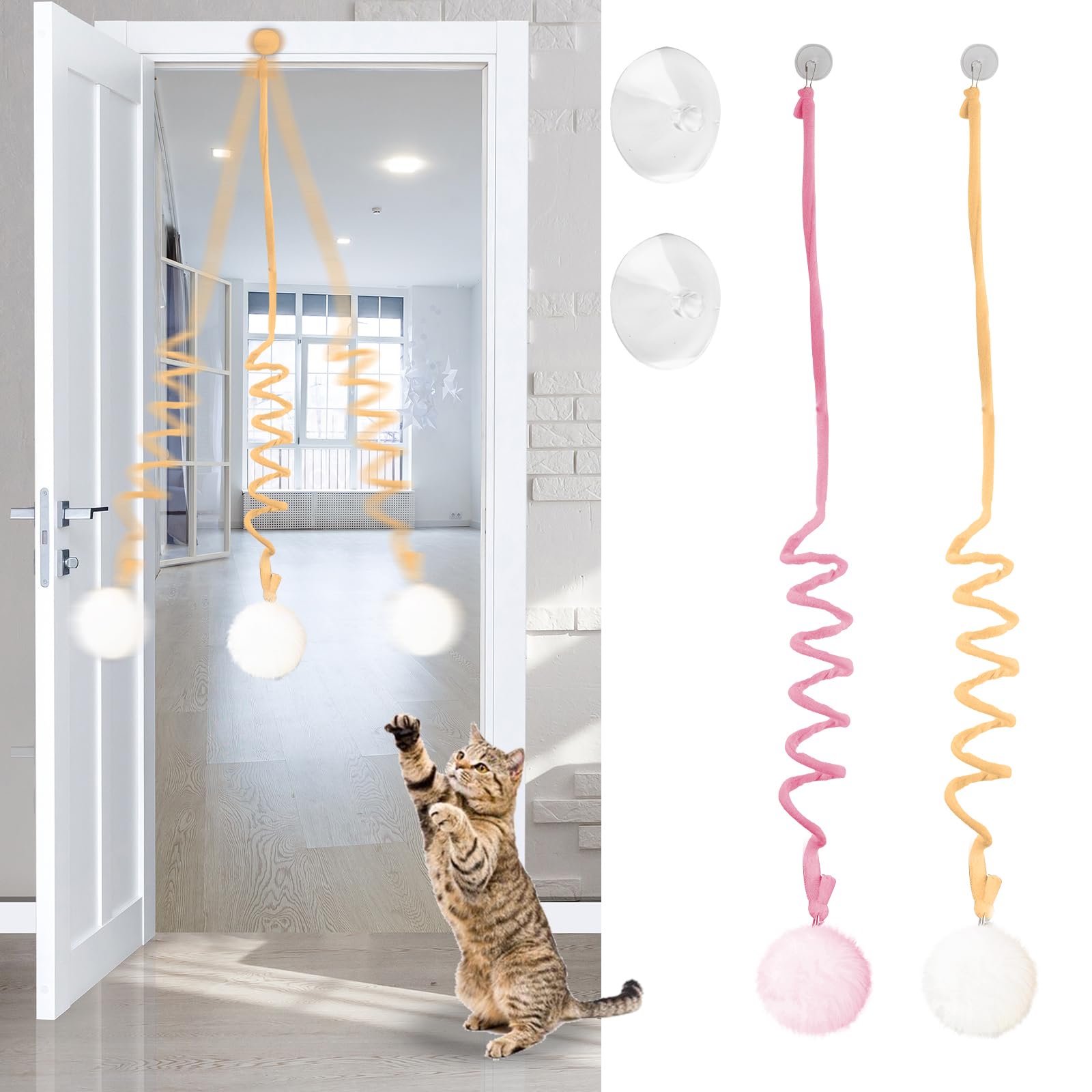 Interactive Hanging Cat Toys, 2-Piece Set, Yellow and Pink