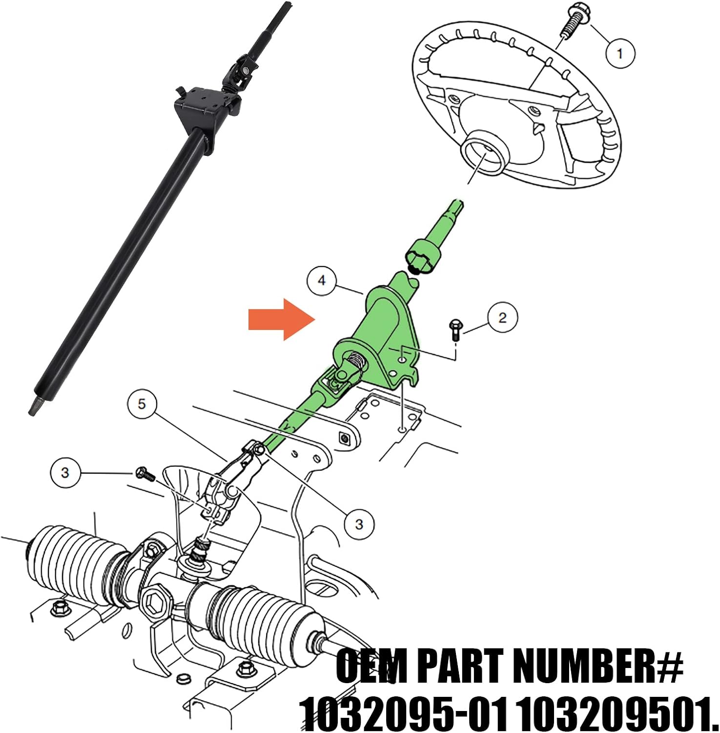 Panglong Golf Cart Steering Column Assembly Fits Club Car Precedent 2004-UP OEM#103209501 1032095-01