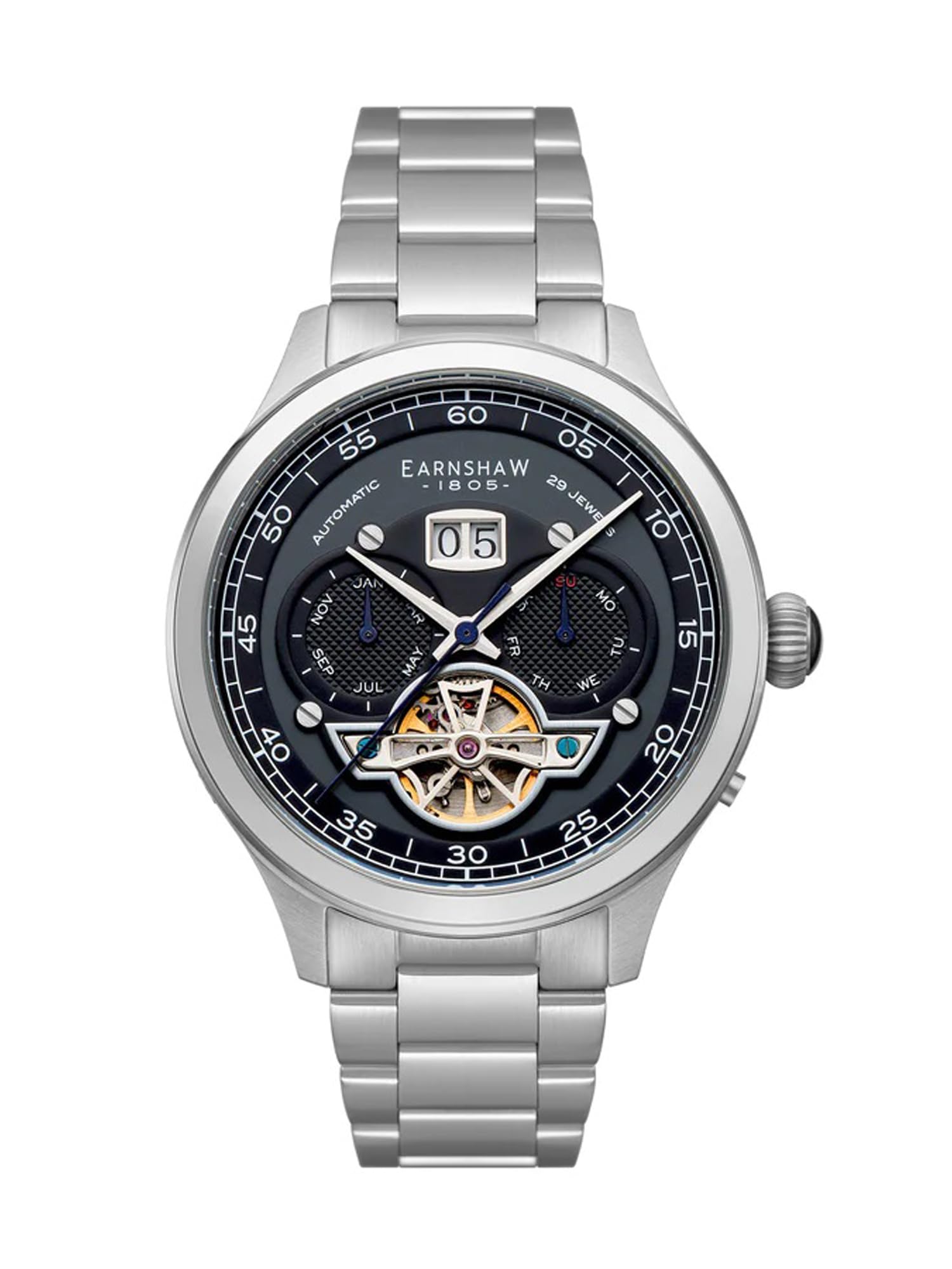 Men's 43mm Baron Grand Date Calendar Open Heart Automatic Watch with Leather Strap ES-8187