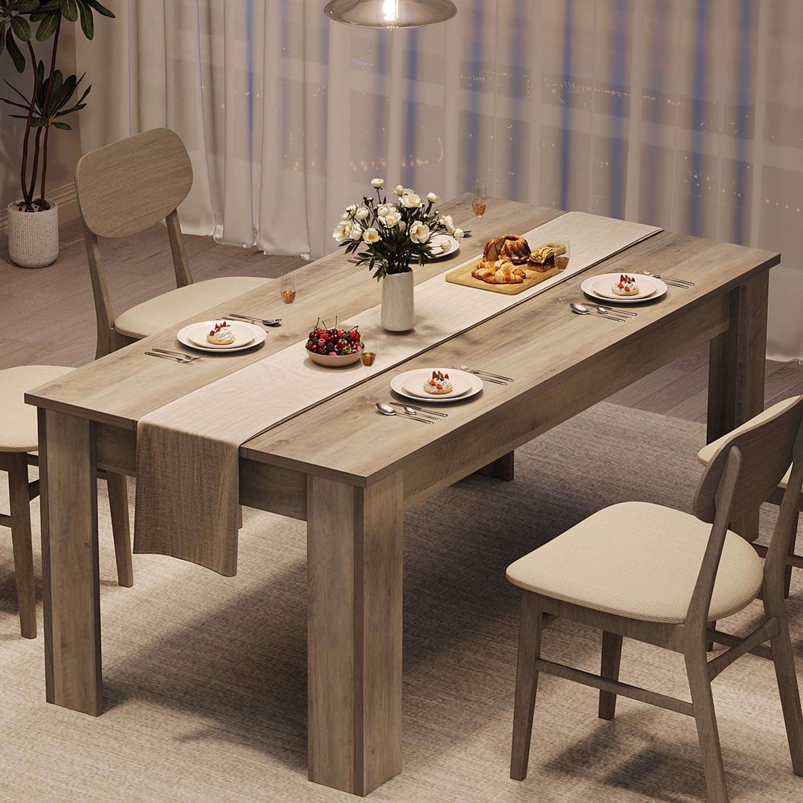 Kitchen Table 63 Inch Farmhouse Dining Table For 4 To 6,Rectangular ...