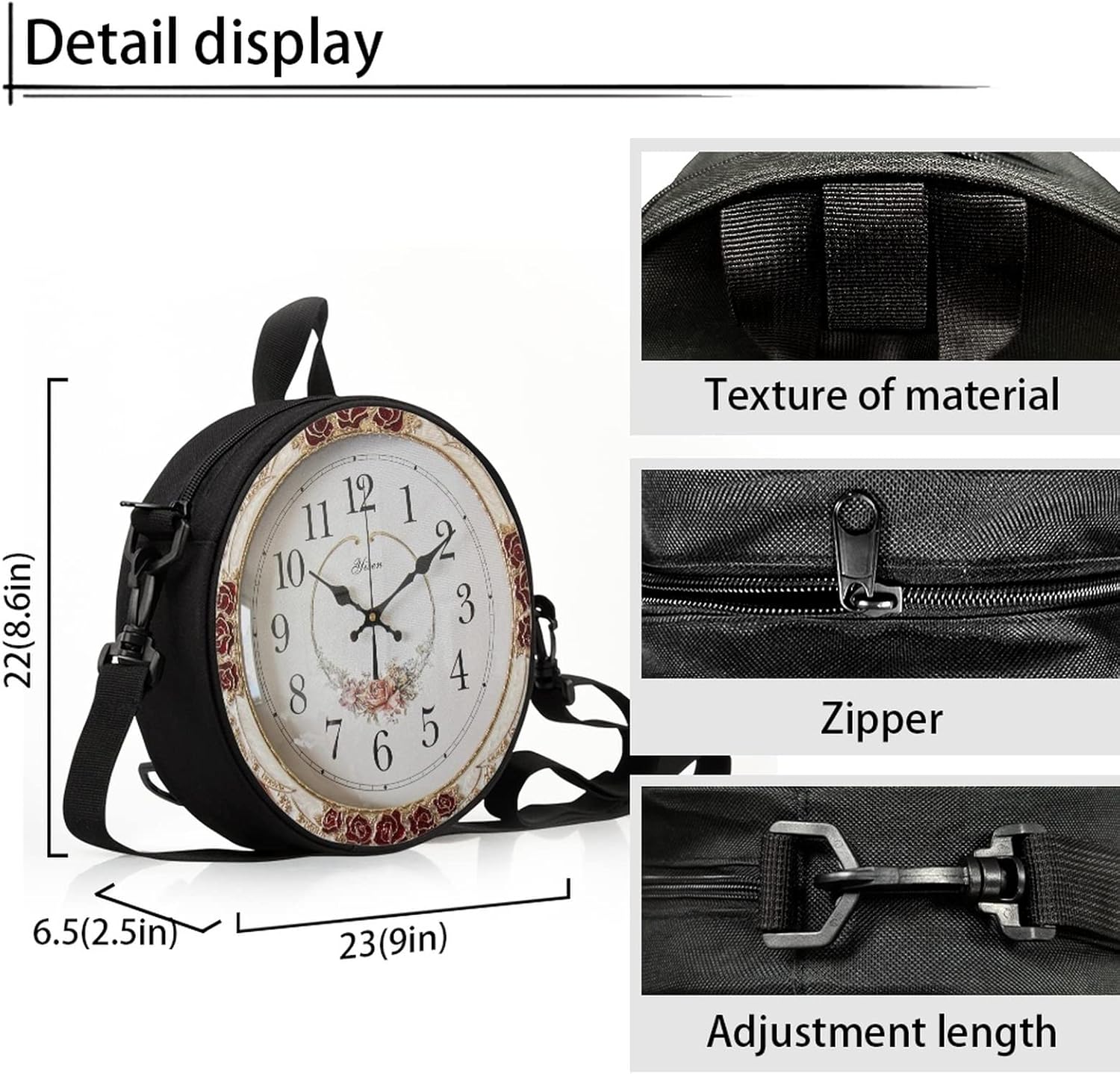 Women Novelty Round Clock Shape Zippered Clock Purses for Women Tote Handbag Shoulder Bag, Gift for Mom Girlfriend - Image 6