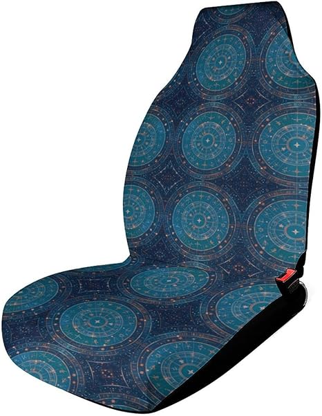 Universal Fit Car Seat Cover, 12 Horoscope Astrology Print Soft Fabric Seat Protector – Decorative, Comfortable & Easy Installation with Buckles