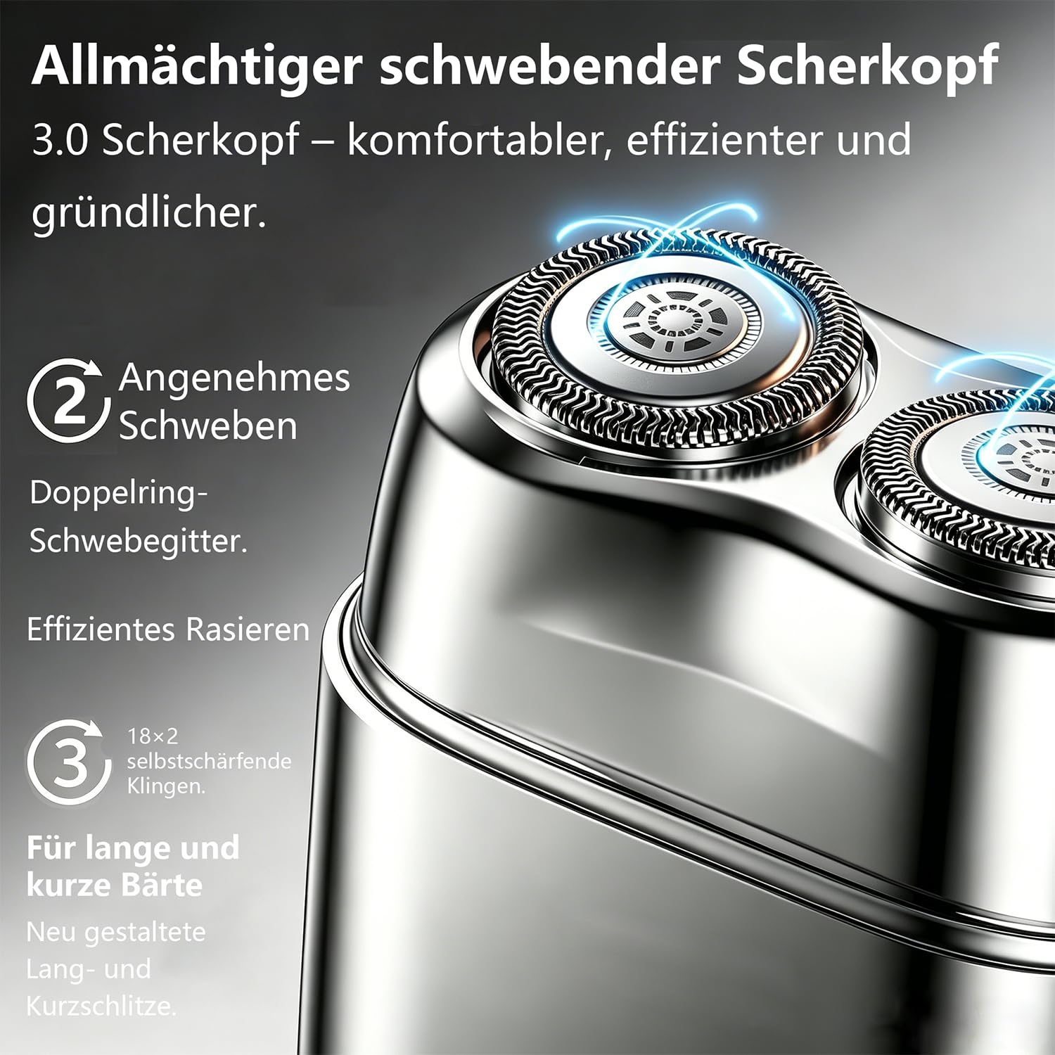 Skyworth Metz Elektrorasierer Herren, IPX7 Nass-Trocken Rasierer 8000 RPM, Magnetischer Scherkopf, Doppelring-Folien, 60 Min Laufzeit, 1h Schnellladung USB-C, Schwarz