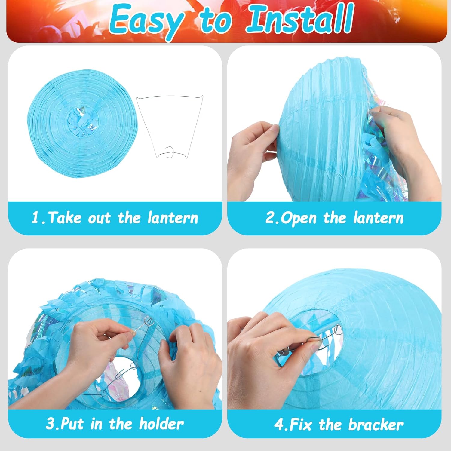 Blue Hanging Jelly Fish Paper Lanterns, 6 PCS Under The Sea Party Lightweight Tissue Lantern with Tentacles, Hanging Decor for Birthday, Baby Shower