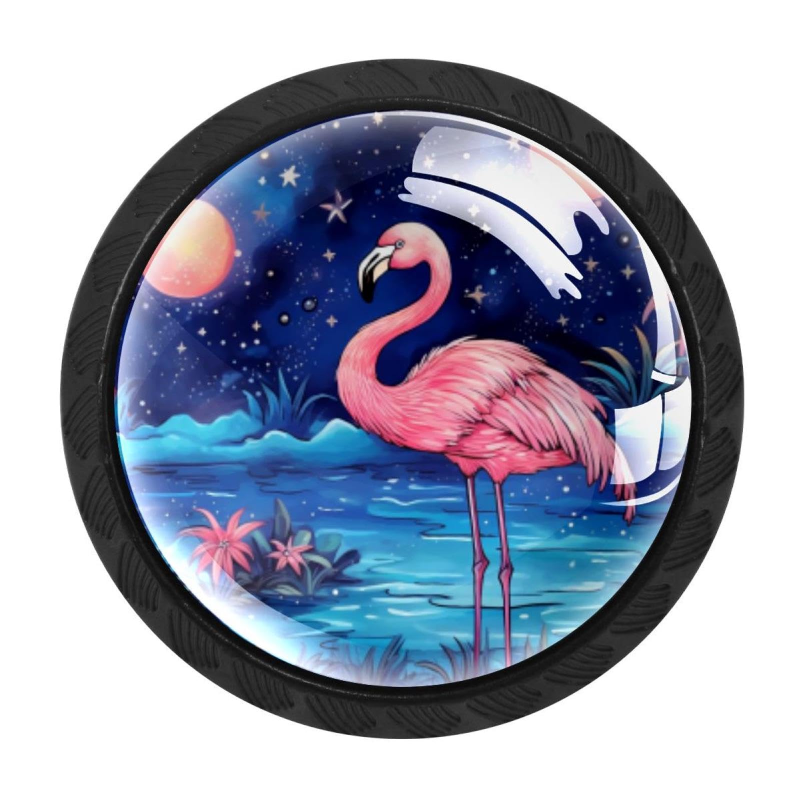 CHENZZZZ 4 Pieces Starry Flamingos Drawer Knobs, 35mm Black Cabinet Knobs, Drawer Pulls and Knobs, Dresser Drawer Knobs, Cabinet Hardware Kitchen Cabinet Knobs