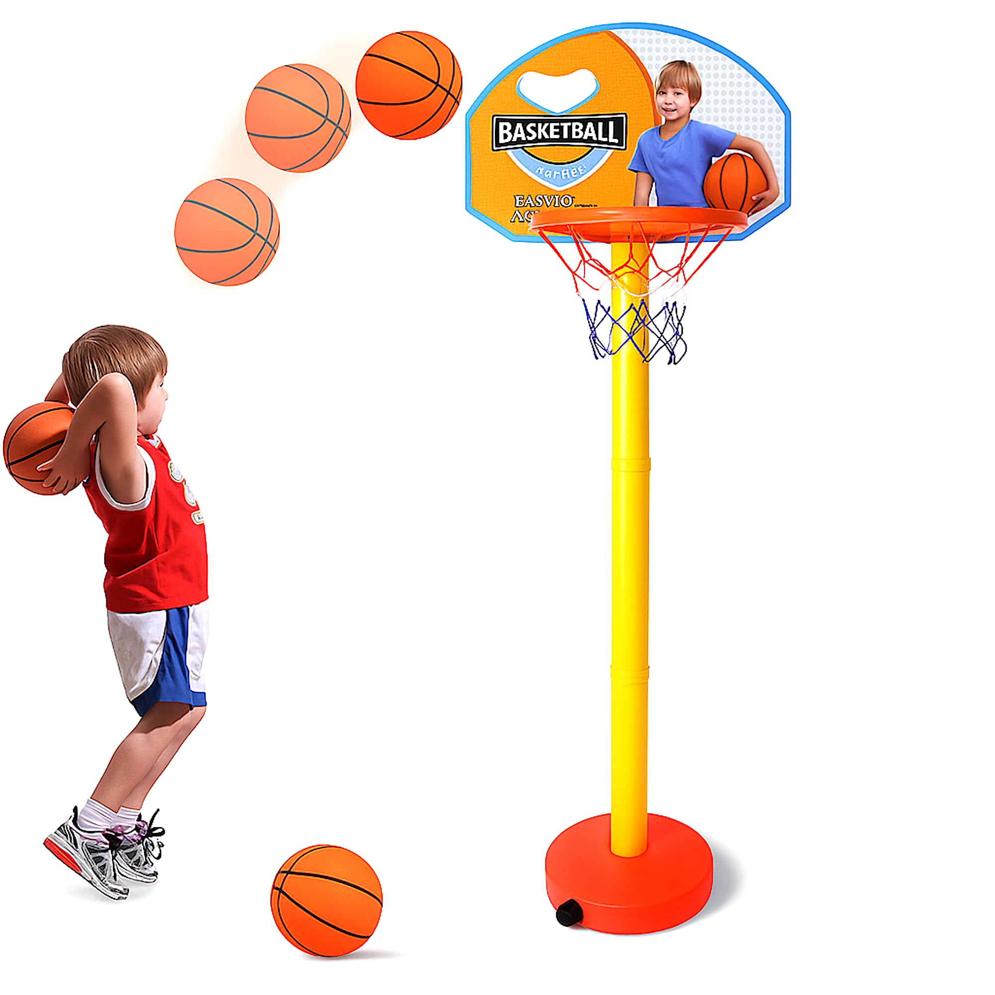 Stemburg Kids Basketball Set with Adjustable Stand, Basketball Hoop for Kids, Sports Toys, Indoor and Outdoor Games for Boys