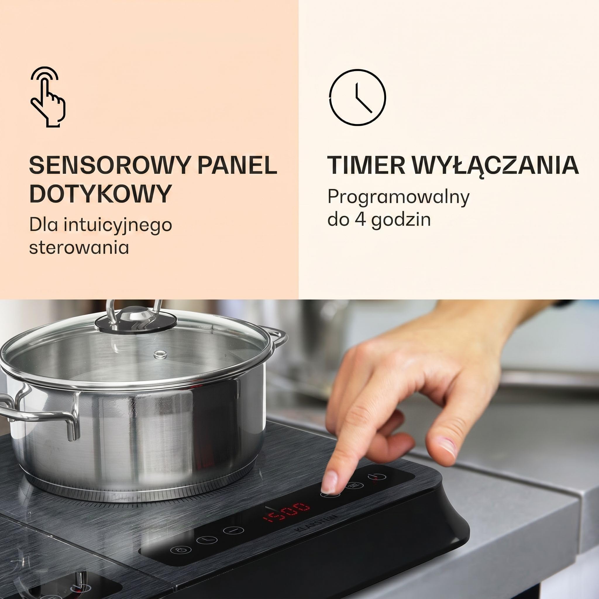 Klarstein InnoChef - Podwójna płyta indukcyjna, 3400 W, Sterowanie dotykowe, Czujnik garnka, Timer wyłączania, 10 stopni, Zabezpieczenie przed przegrzaniem, Szkło ceramiczne, czarno-szara melanż