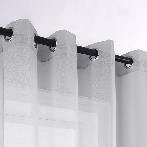 Miniatura 3 de KOUFALL - Cortinas translúcidas de imitación lino con ojales (2 paneles)