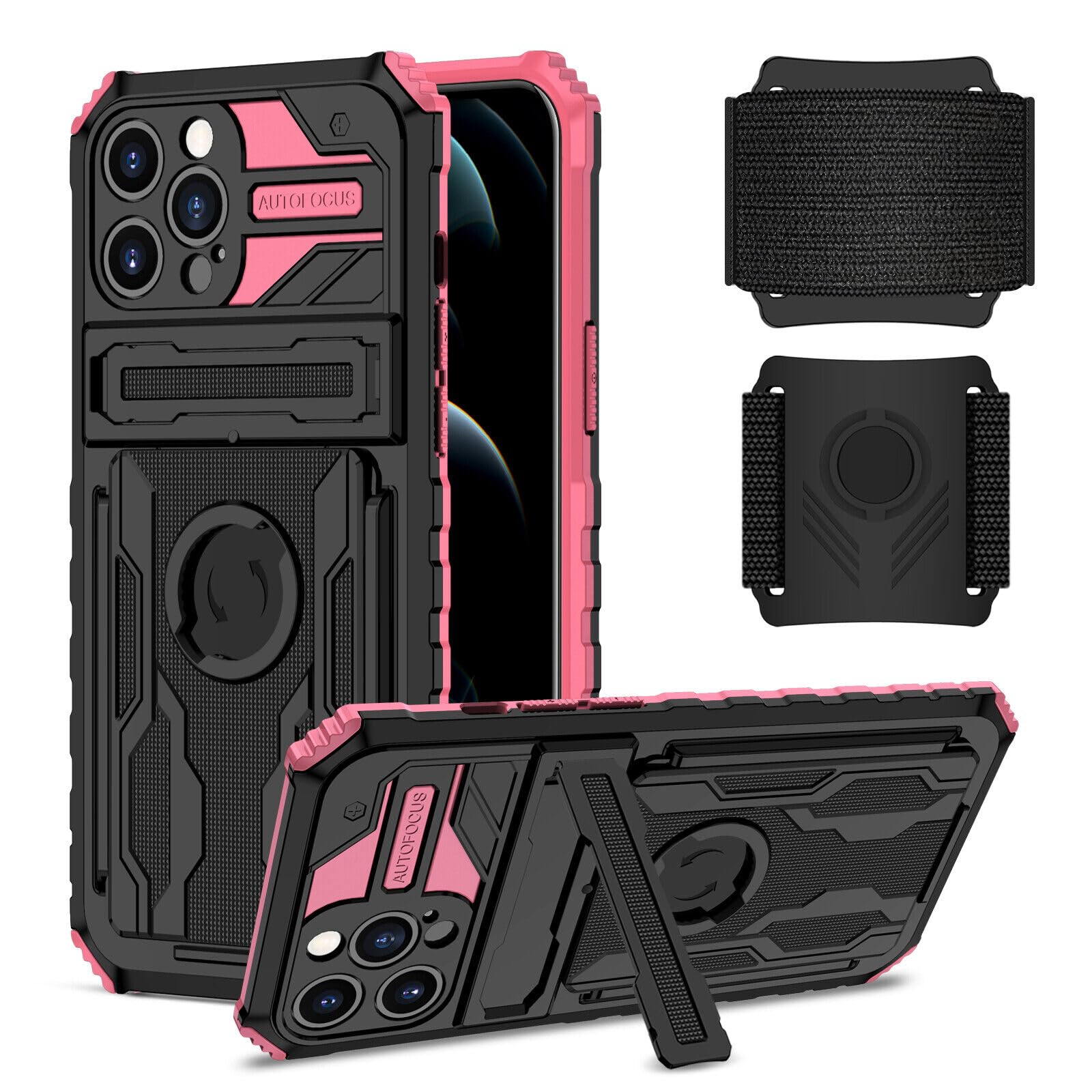 Generic Pour Realme C20 (couleur : noir/rose) Support magnétique en silicone rigide avec sangle de support