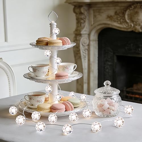 Miniatura 6 de Guirnalda de luces decorativas, forma de diamante de estrella brillante de 10 pies, 40 luces LED con control remoto, alimentadas por batería o USB