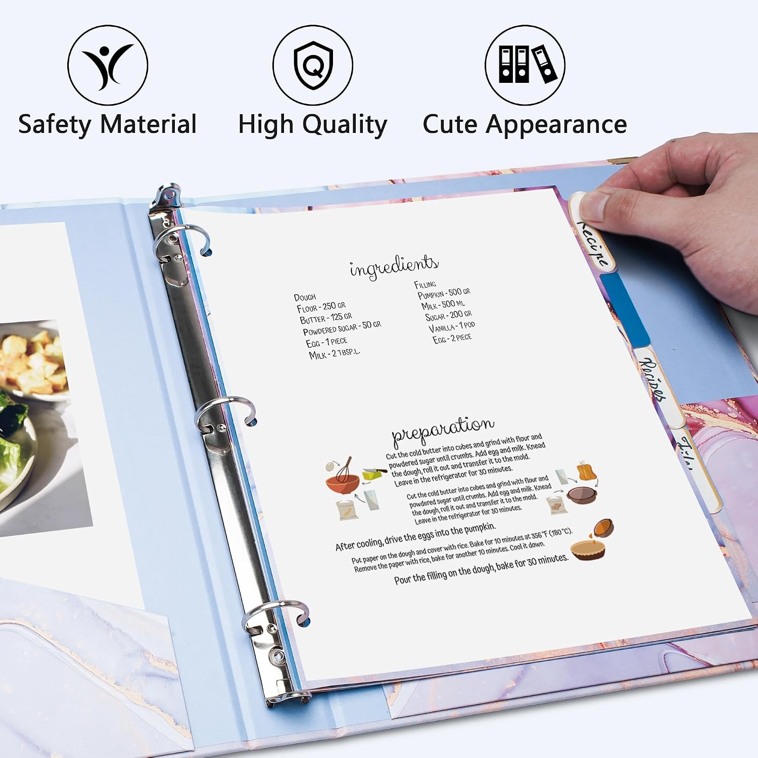 Cute 3 Ring Binder with Clipboard, 1 Inch Round Ring Organizer with 5 Tab Dividers and 16 File Folder Labels, 8.5"x11" Letter Size Binder for School and Office, PinkMarble image 3