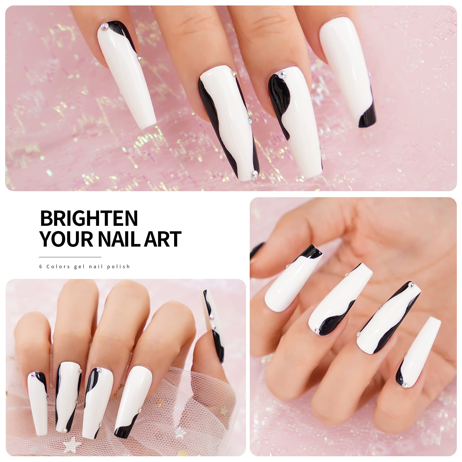 Amazon.com : LanFo Gel Nail Polish Set, 6 Colors Gel Polish Set Black Gel  Nail Polish White Gel Polish Sliver Golden Glitter Gel Nail Polish UV LED  Soak Off DIY Nail Art