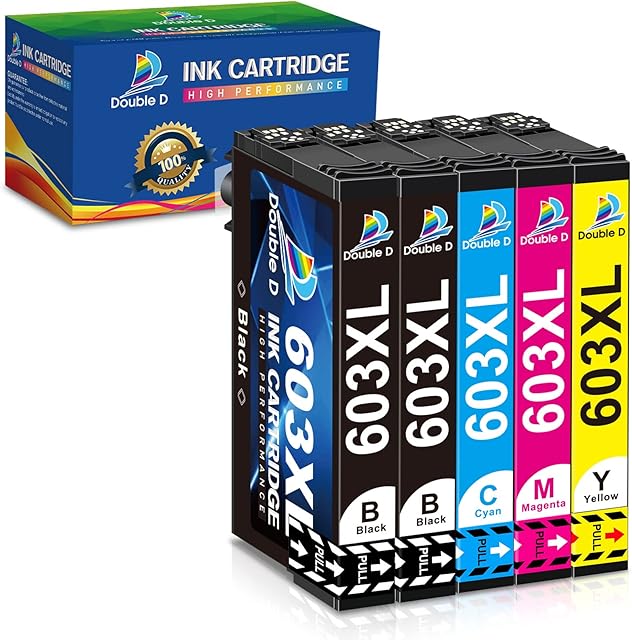 DOUBLE D 603xl Ink Cartridges for Epson 603 603XL, Work for Epson XP-2100 XP-3100 XP-4100 XP-2105 XP-3105 XP-4105, WF-2830DWF WF-2835DWF WF-2850DWF Printer (2BK, 1C, 1M, 1Y) 5Pack