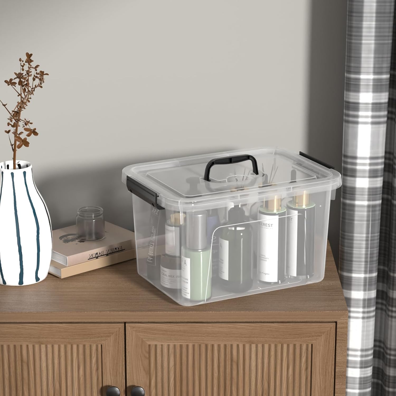 10.5 Quart Clear Plastic Storage Box/Container with Handle, Plastic Storage Bin with Lid, 4 Packs