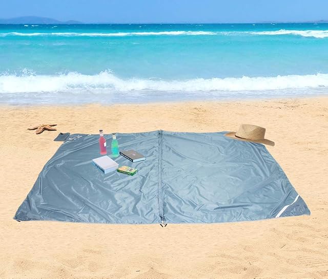 Homecall Beach mat XXL foldable polyester with pocket blue