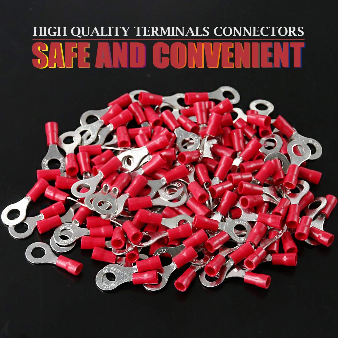 Hilitchi 100pcs 22-16 Gauge Ring Insulated Electrical Wire Terminals Wire Crimp Connectors (M6, Red) - Image 3