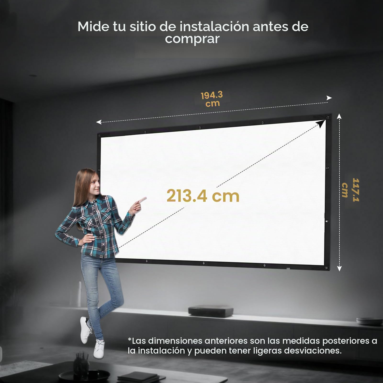 Pantalla de proyector portátil mejorada 2024, parte trasera negra, bordes rectos 84-A, plegable, lavable y sin arrugas, para cine en casa en interiores y cine al aire libre, 84 pulgadas, blanco 16:9