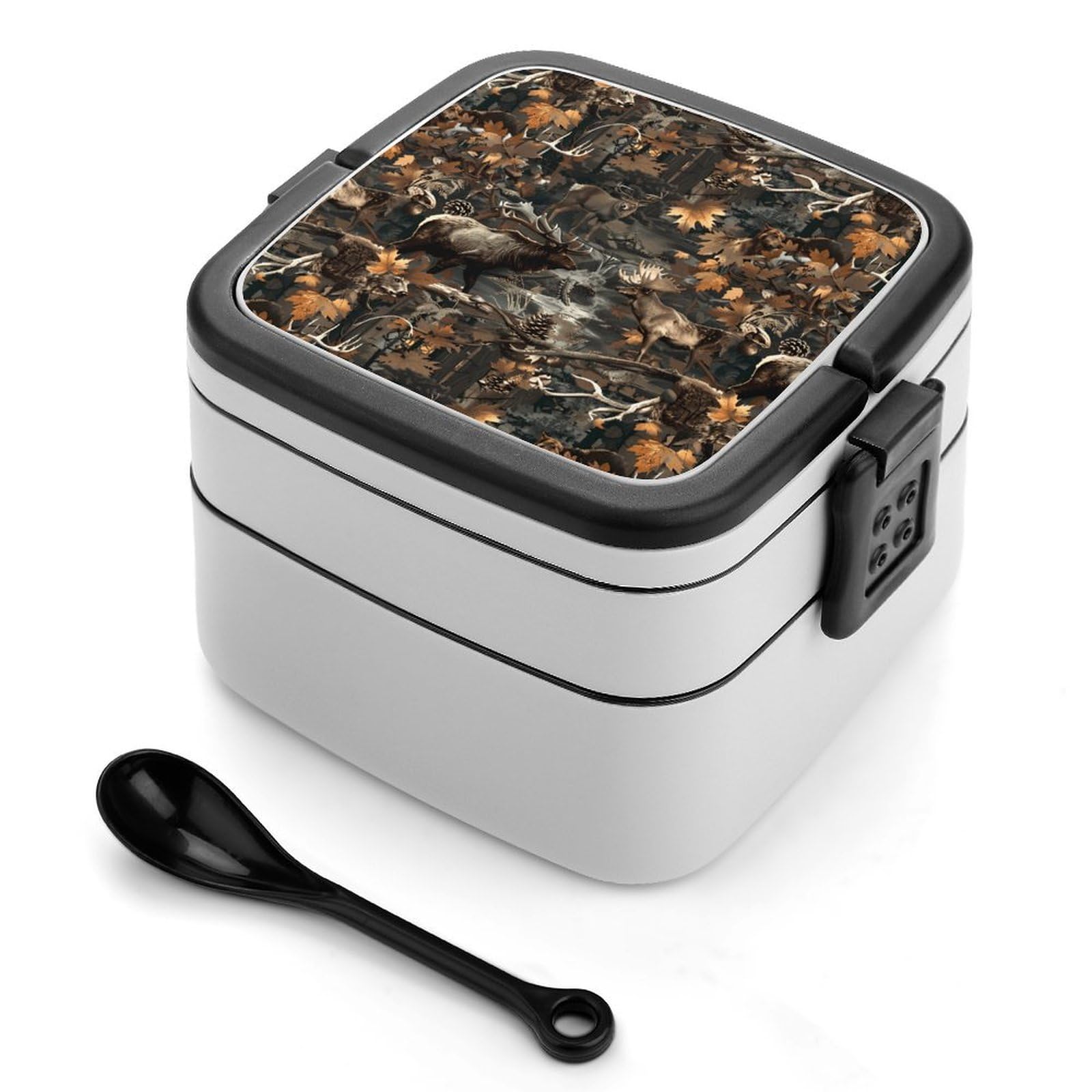 CGSBNGHA Deer Hunting Camouflage Bear Bento Lunch Box 2 Layer Lunchbox Food Container for Adults Office