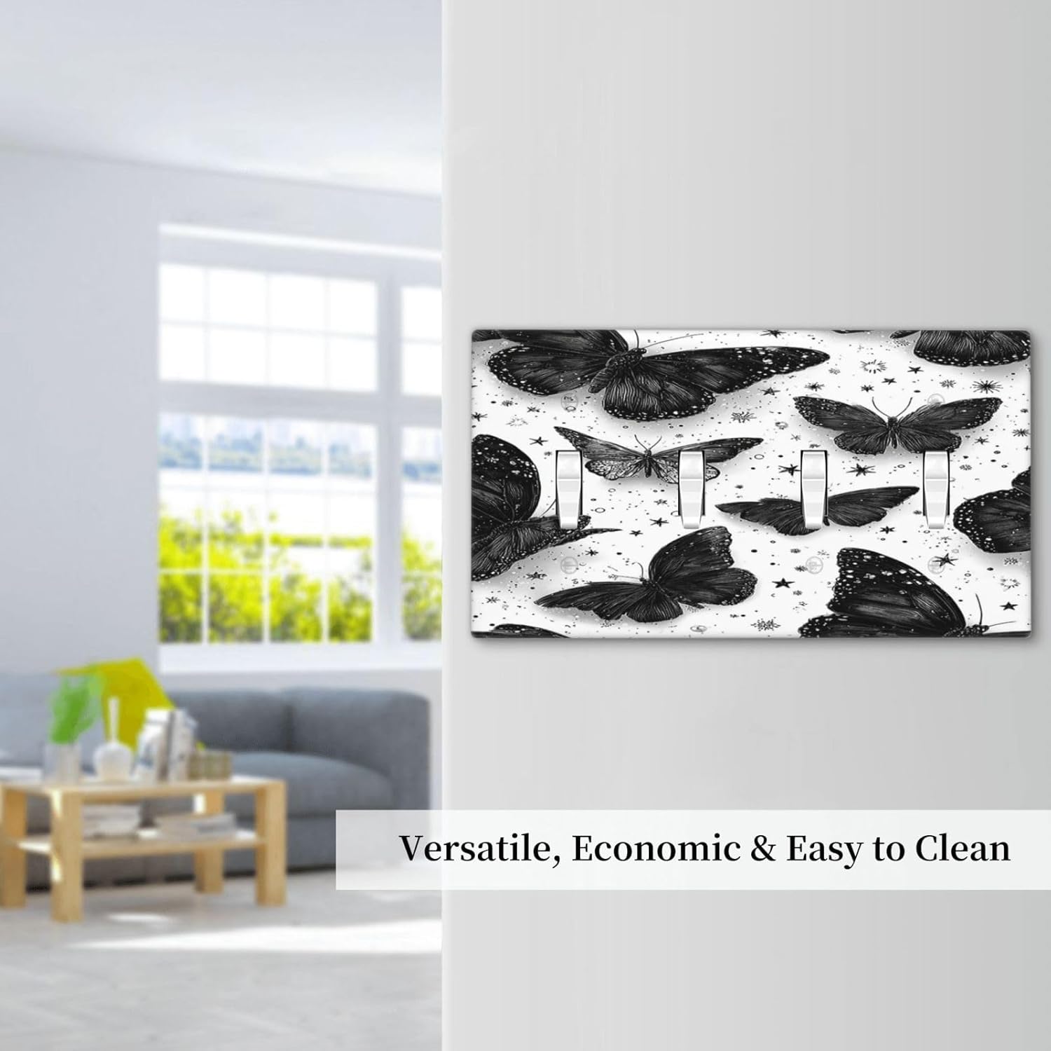 Light Switch Cover Plate Gothic Black Butterfly Celestial Star Pattern 4 Gang Quad Toggle Decorative Switch Plate Covers Electrical Outlet Cover Wall Plate For Bedroom Living Room Decor