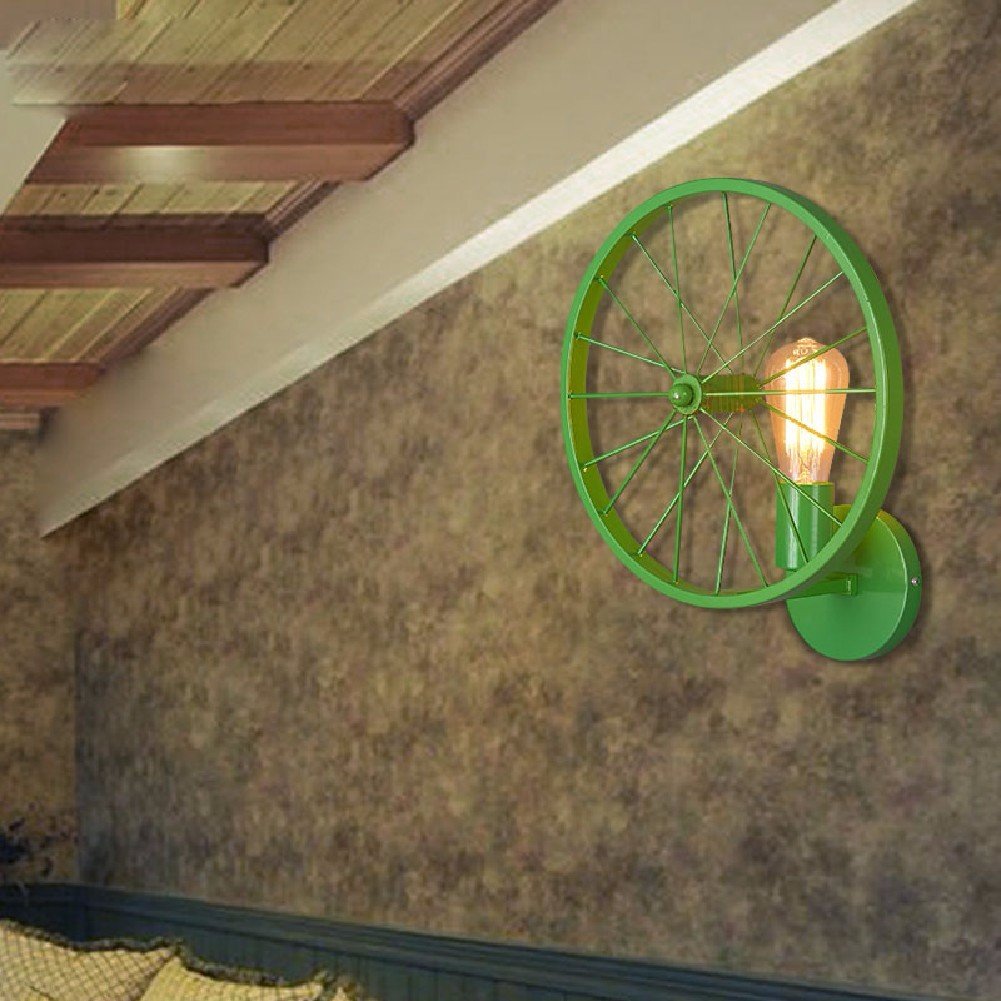 ZPSPZ Wall Lamp American Retro Industrial Iron Art Wheel Wall Lamp Restaurant Bar Loft Personality Creative Wall Lamp,Green