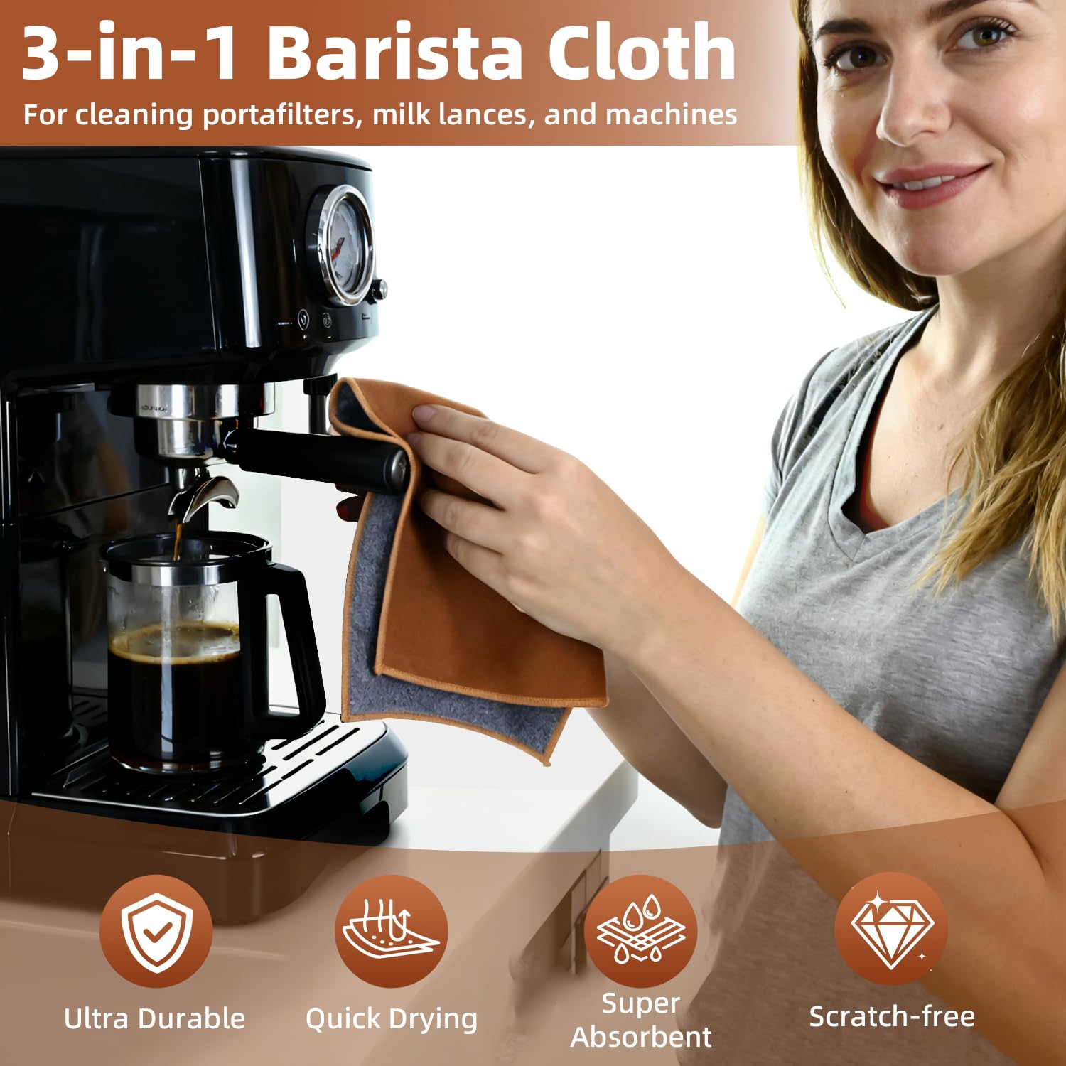 puiaxod 3 pezzi Set di Strofinacci da Barista, 30x30cm Panni in microfibra doppio lato, Panno per la Pulizia di Macchine da Caffè, Strofinacci Altamente Assorbenti