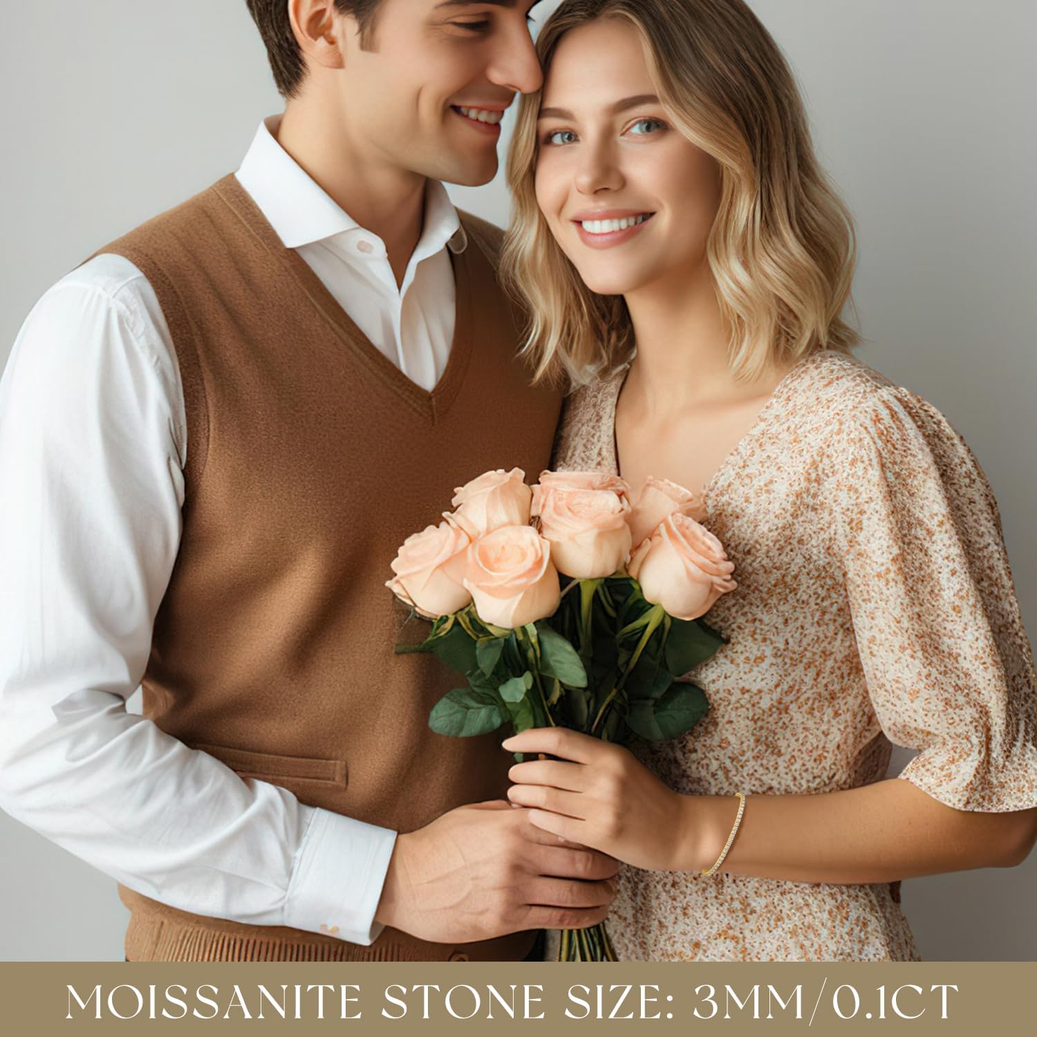 FANCIME Moissanite Tennis Bracelet 4.7-19 Carats 18K Gold Plated 925 Sterling Silver Tennis Bracelet 3mm/4mm/5mm D Color VVS1 Round Cut Moissanite Bracelet for Women Men - Image 6