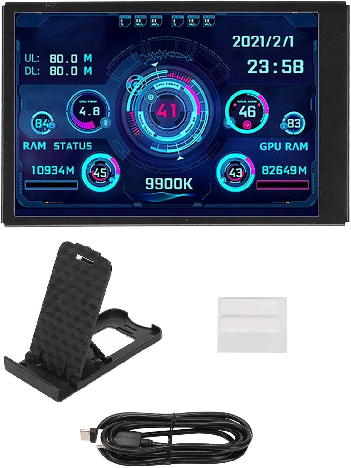 Computer Temp Monitor, 3.5in I P S USB Mini Screen, Computer Case Secondary Screen PC Temperature Display for Hard Disk Data (15cm-Black)