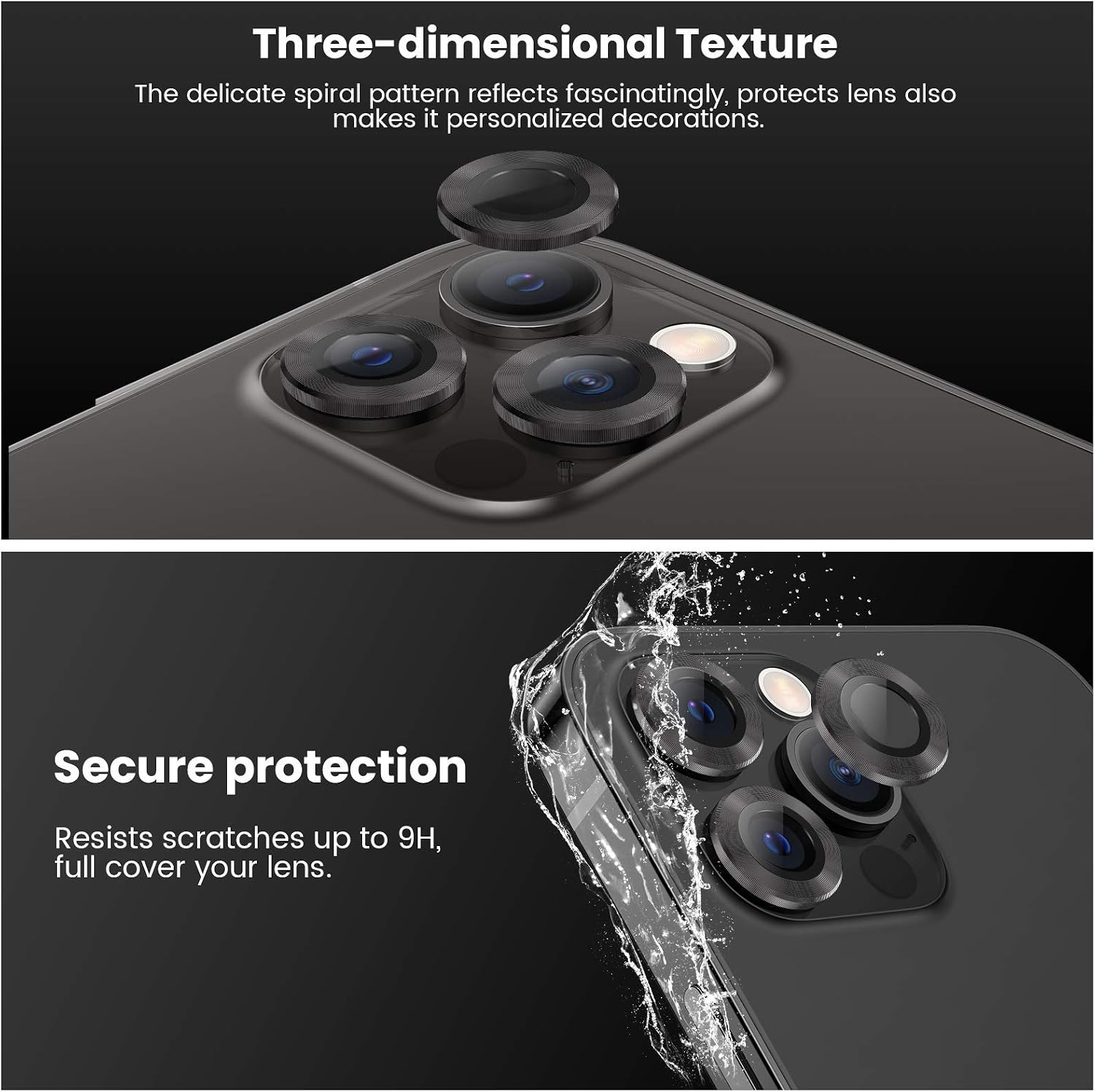 Tensea Compatible with iPhone 12 Pro Max Camera Lens Protector, 9H Tempered Glass Camera Cover Screen Protector for iPhone12 Pro Max 6.7 inch 2020 (Graphite)