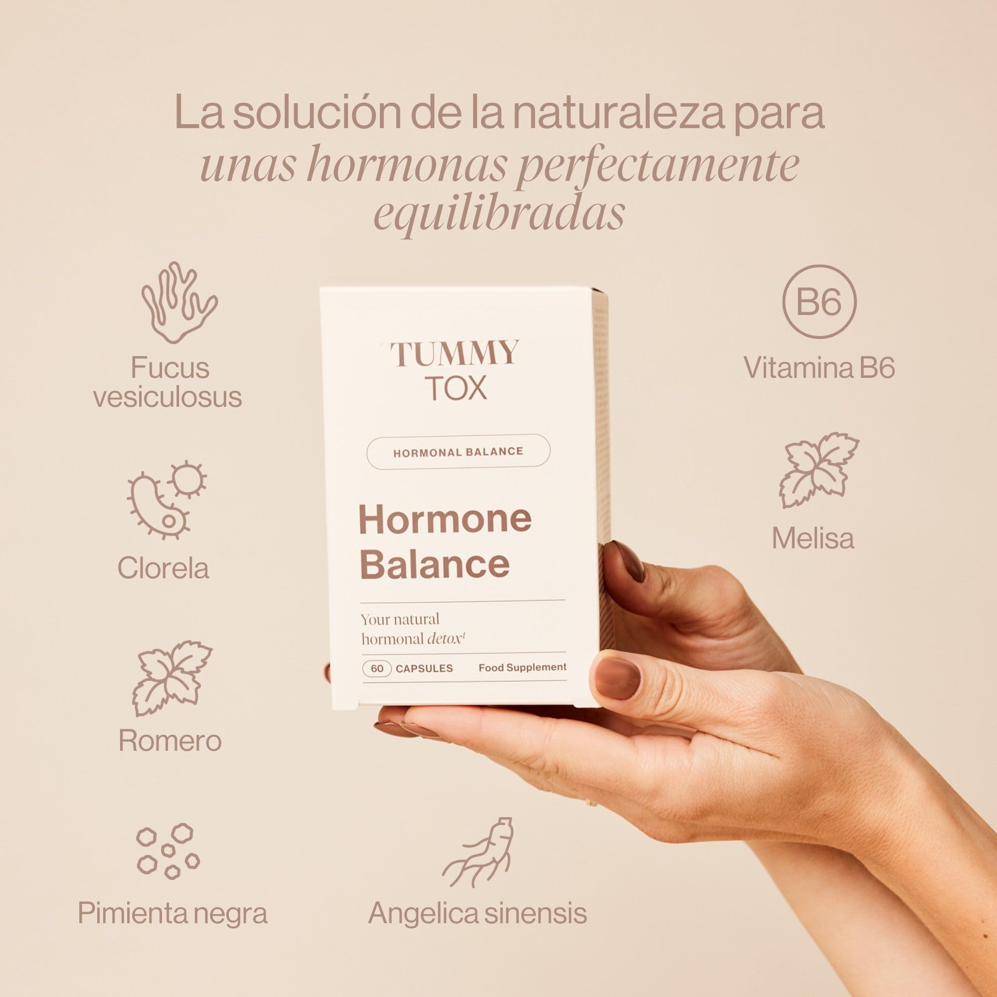 Hormone Balance – Vitamina B6, Chlorella, Yodo, Romero, Pimienta Negra, Melisa – Estrogenos Femeninos – 180 Cápsulas Veganas para 3 Meses – Tummy