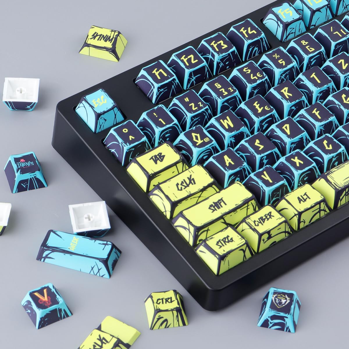 PBT ISO Keycaps 142 Keys Japanese Manga Keycaps, Minimalist Style Cherry Profile Dye Sub Custom Keycap for Cherry MX Switch German QWERTZ Layout Mechanical Keyboards