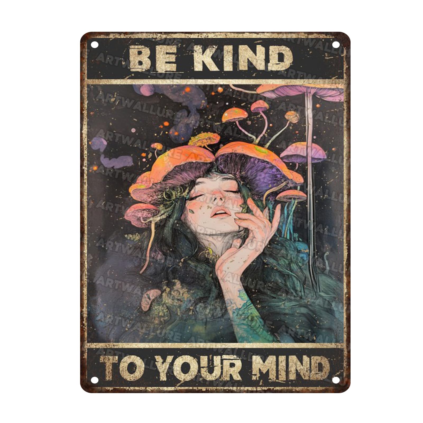 Vintage Hippy Metal Tin Sign Be Kind To Your Mind Decor for Home Bar Minimalist Kitchen Bedroom Sign 12x16inch