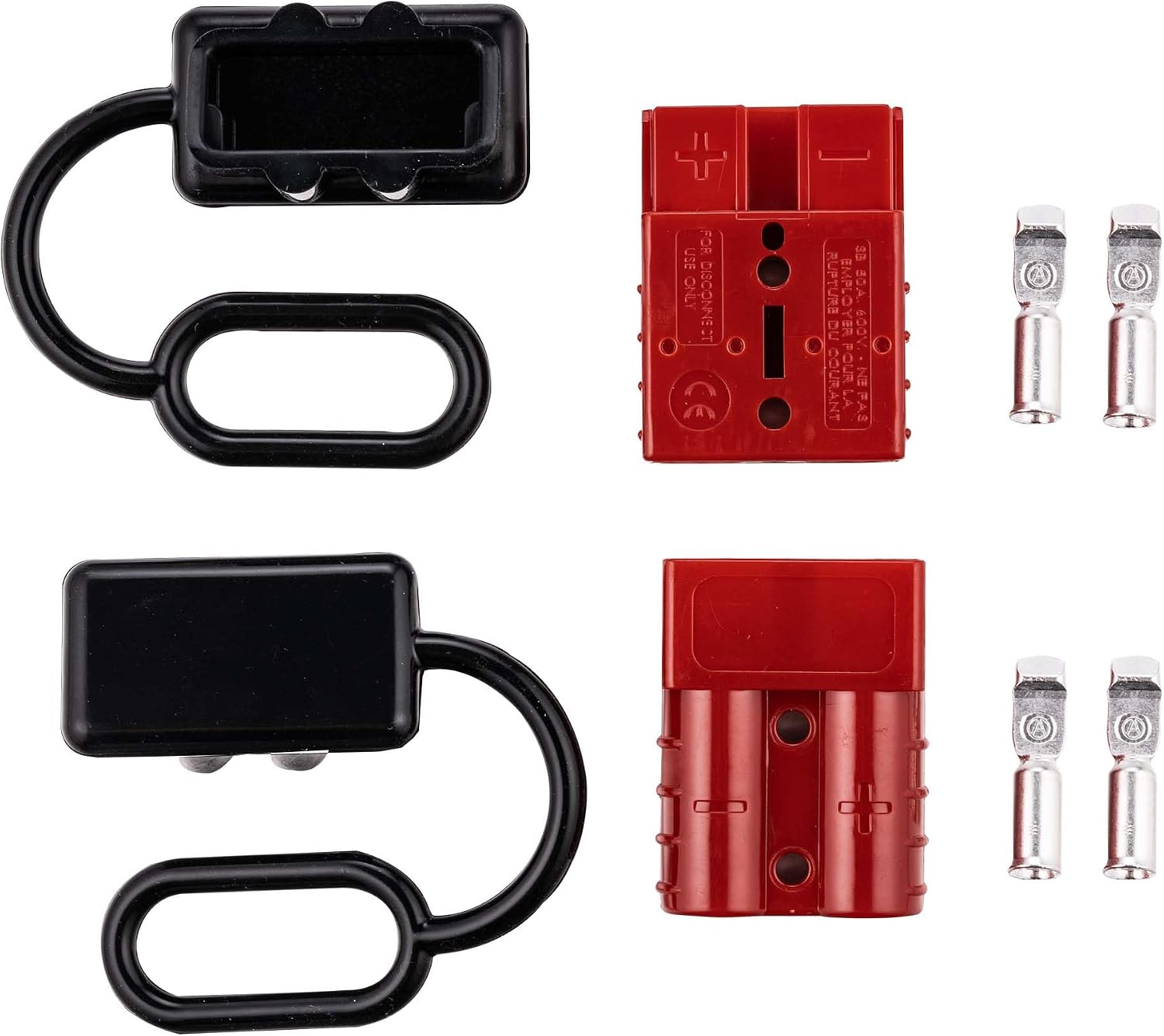 SINOKING 2pc Battery Quick Connector Kit 50a Plug Connect Disconnect Winch Trailer (50A 6AWG -Red)